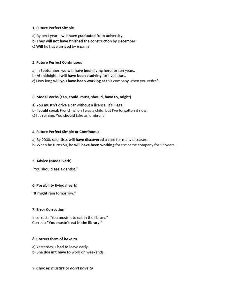 Future Perfect Tenses and Modal Verbs Guide | PDF | Perfect (Grammar ...