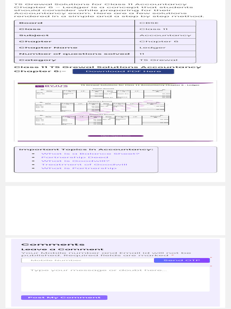 TS Grewal Class 11 Accountancy Ledger Solutions | PDF