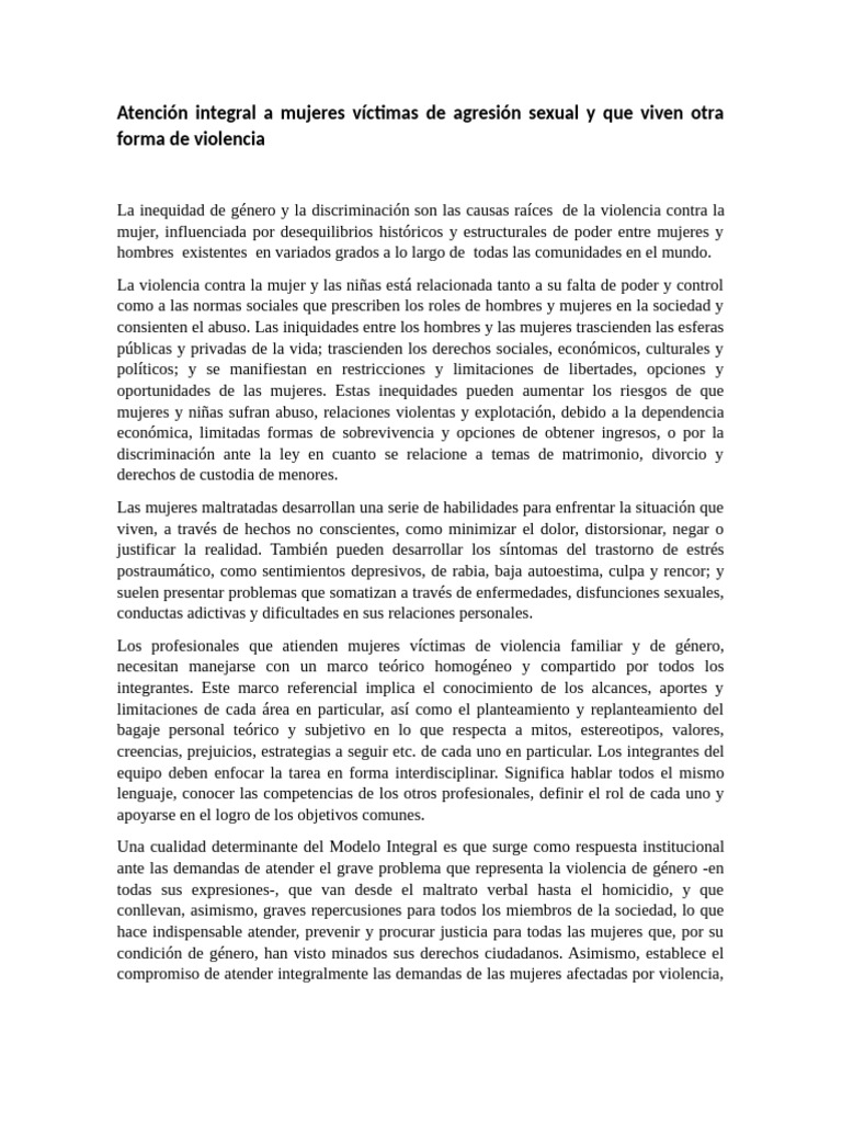Atención Integral a Mujeres Víctimas de Violencia | PDF | Violencia ...