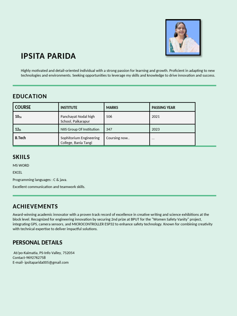 IPSITA PARIDA: Innovative B.Tech Student | PDF