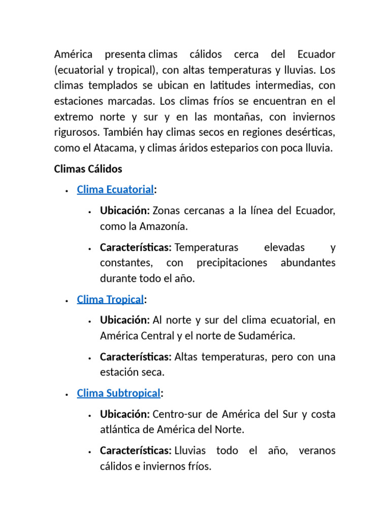 Climas de América: Tipos y Características | PDF | Clima | Clima templado