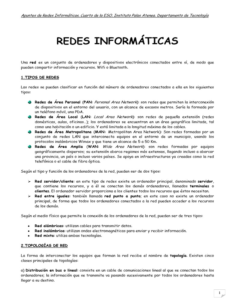 Tipos y Elementos de Redes Informáticas | PDF | Red de computadoras ...