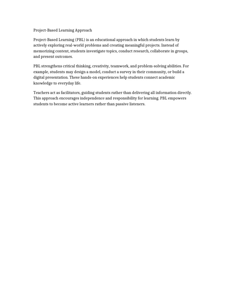 Project Based Learning Approach | PDF