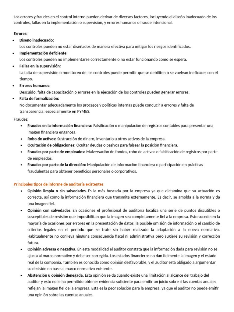 Errores y fraudes en control interno | PDF | Estado financiero | Contralor