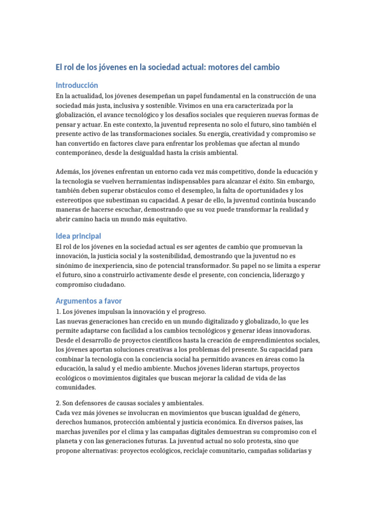 El Rol de Los Jovenes en La Sociedad Actual | PDF | Sustentabilidad ...