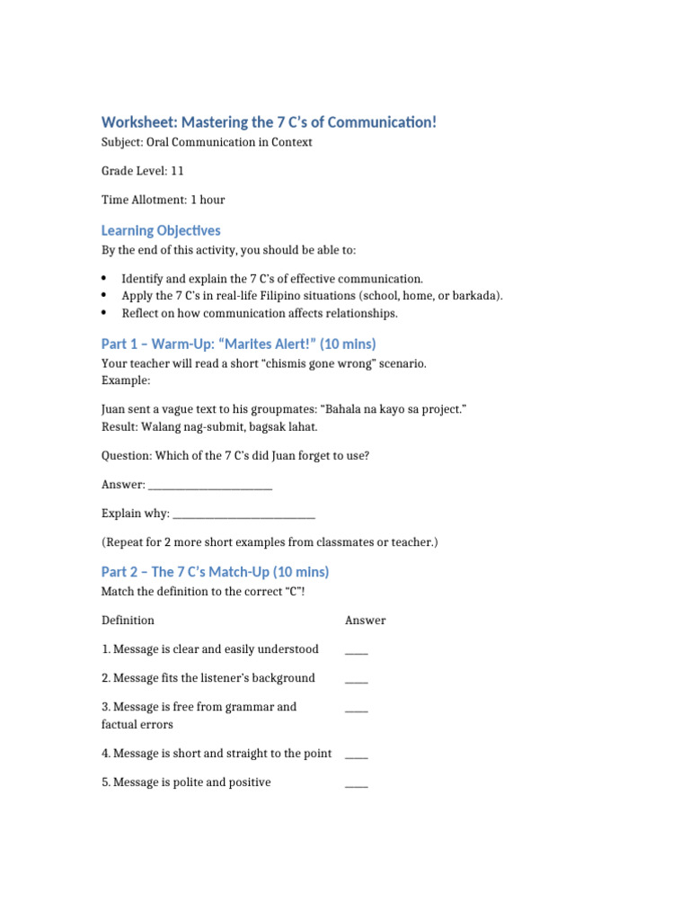 Master the 7 C's of Communication | PDF | Communication | Human ...