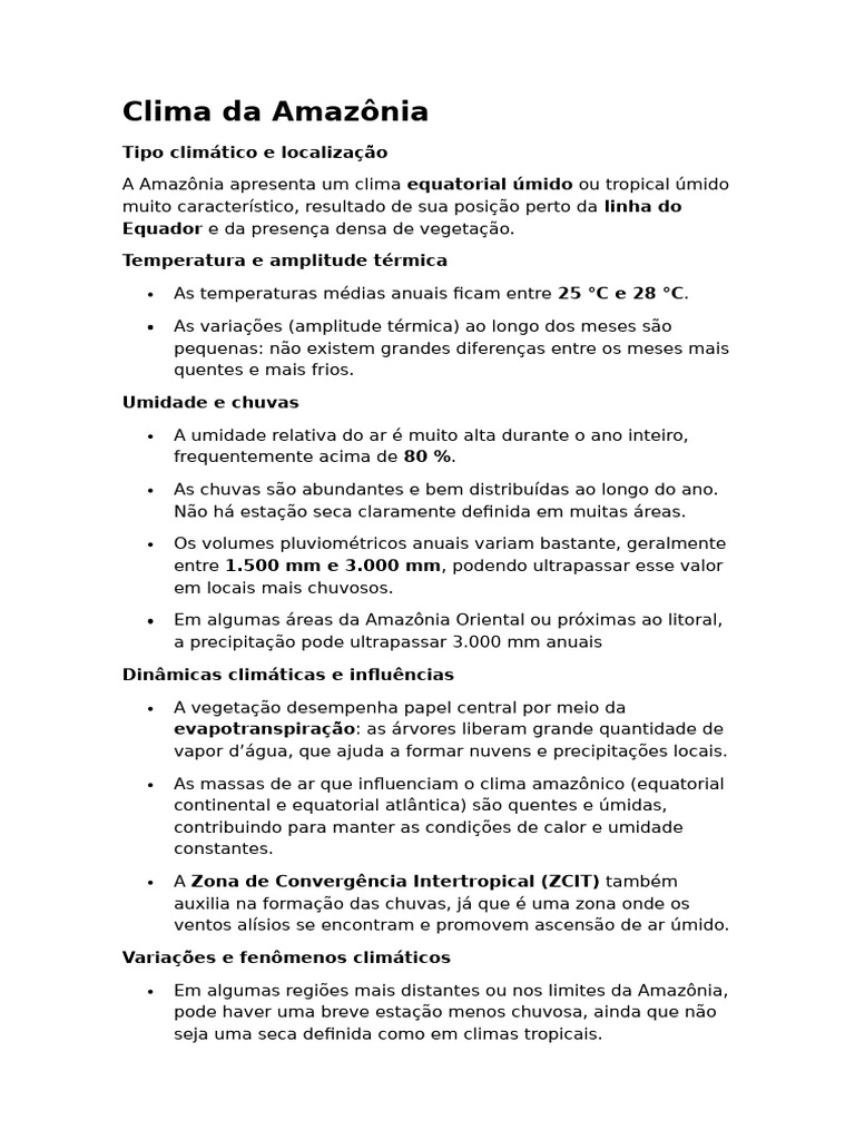 Clima Da Amazônia | PDF | Chuva | Floresta Amazônica
