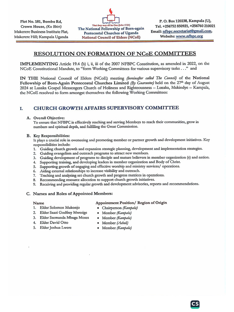 NFBC Elders Committees | PDF