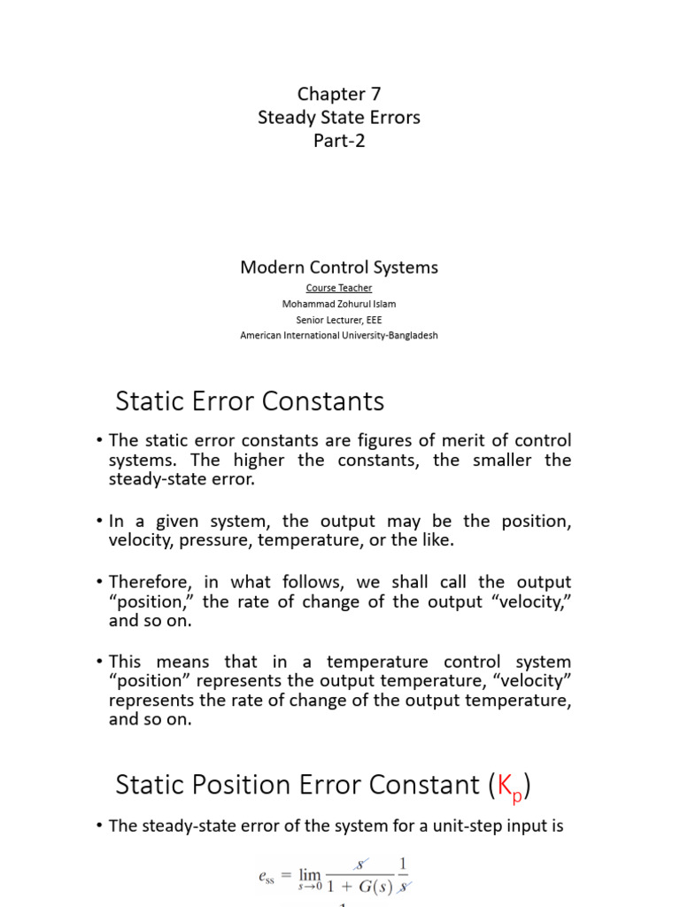 Static Error Constants in Control Systems | PDF | Steady State ...