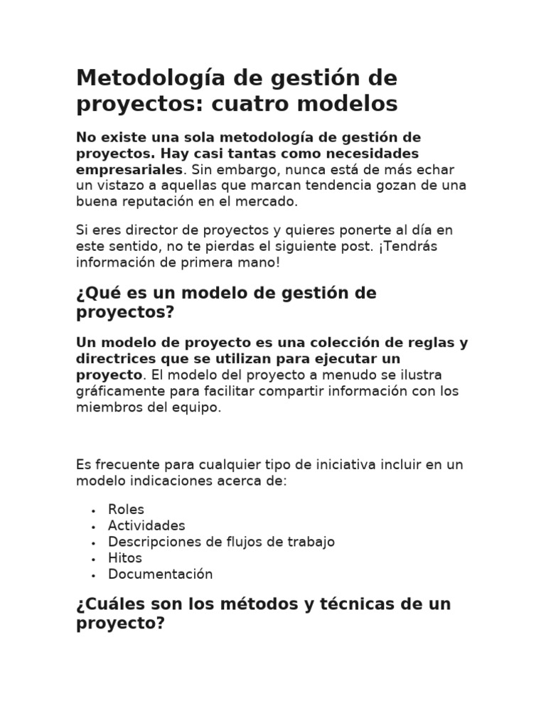 Metodología de Gestión de Proyectos - BUENO PARA CLASE | PDF | Gestión ...