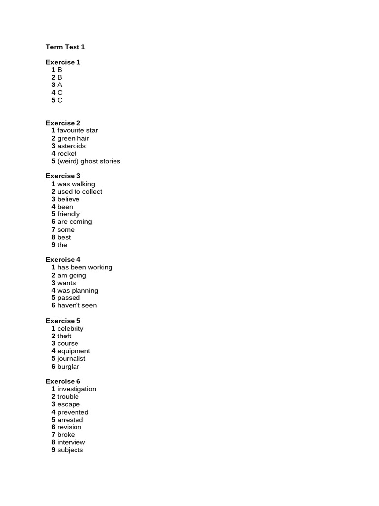 Term Test 1 Answer Key | PDF