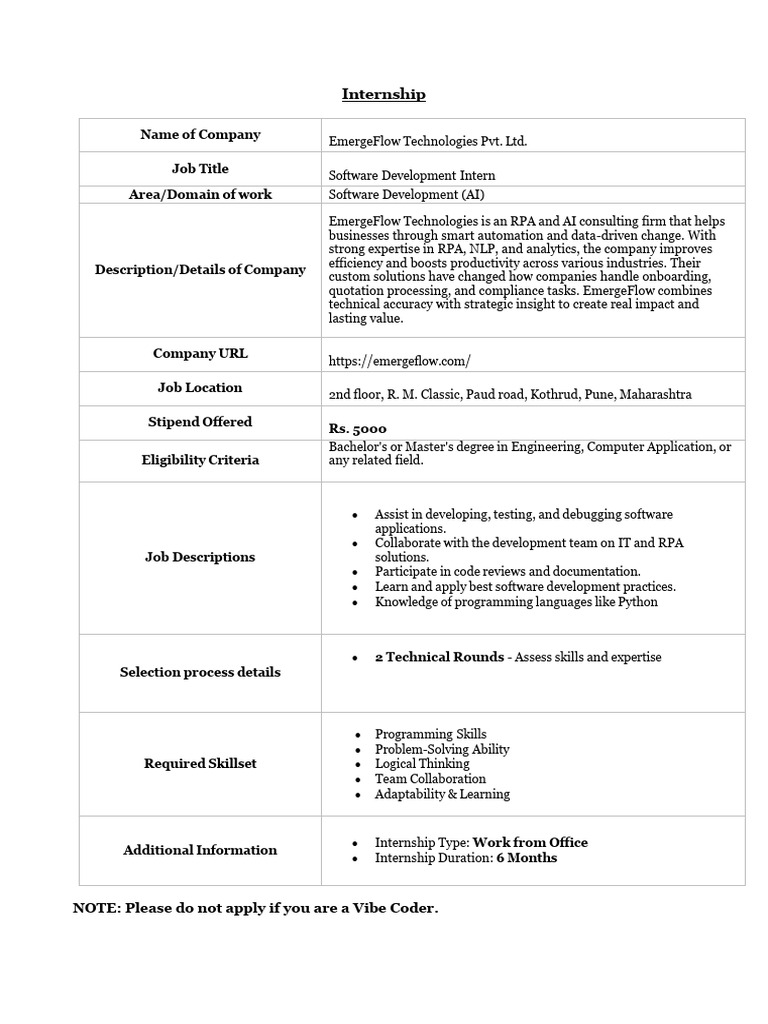 JD Internship EmergeFlowTechnologies-15oct2025 | PDF | Software ...