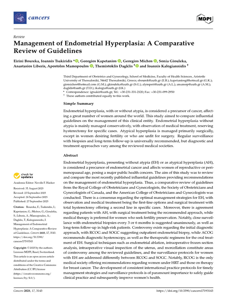 Management of Endometrial Hyperplasia - A Comparative Review of ...