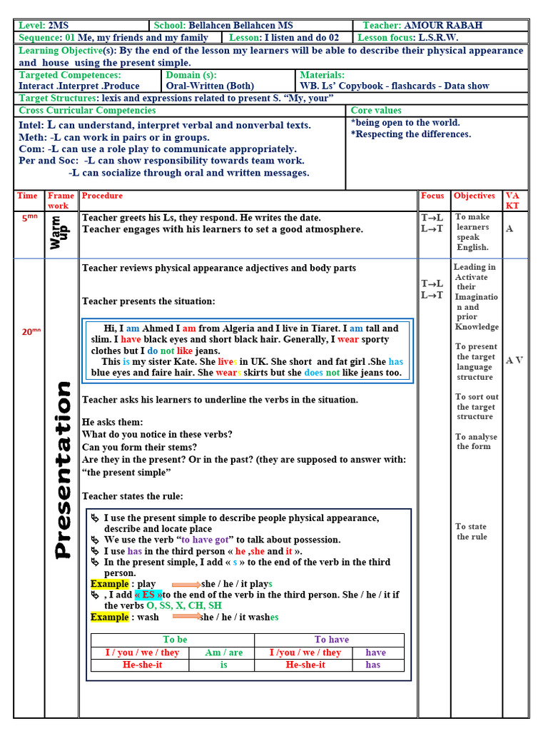 Describe Physical Appearance Lesson | PDF | Syntax | Learning