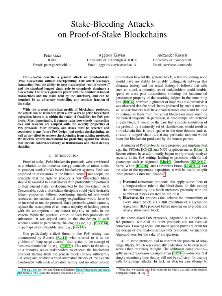 Stake-Bleeding Attacks On Proof-Of-Stake Blockchains | PDF ...