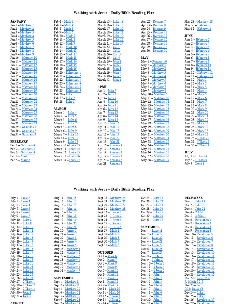 Daily Bible Reading Plan Guide | PDF | Gospel Of Mark | Gospel Of Matthew