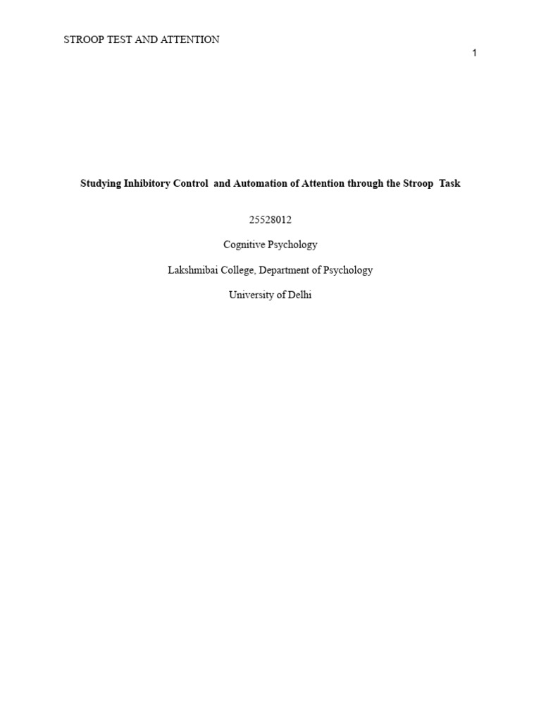 Stroop Test: Inhibitory Control & Attention | PDF | Attention ...