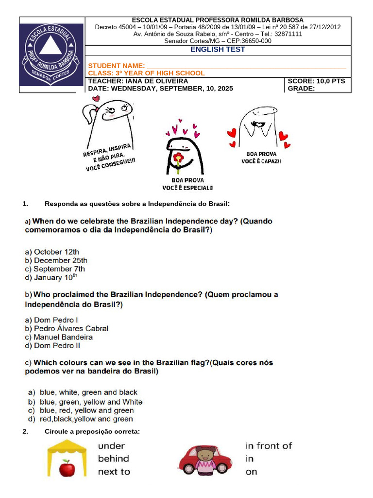 Teste de Inglês - 3º Ano Ensino Médio | PDF
