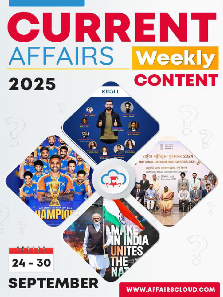 Current Affairs Hindi Weekly Content PDF September 2025 4th Week | PDF ...