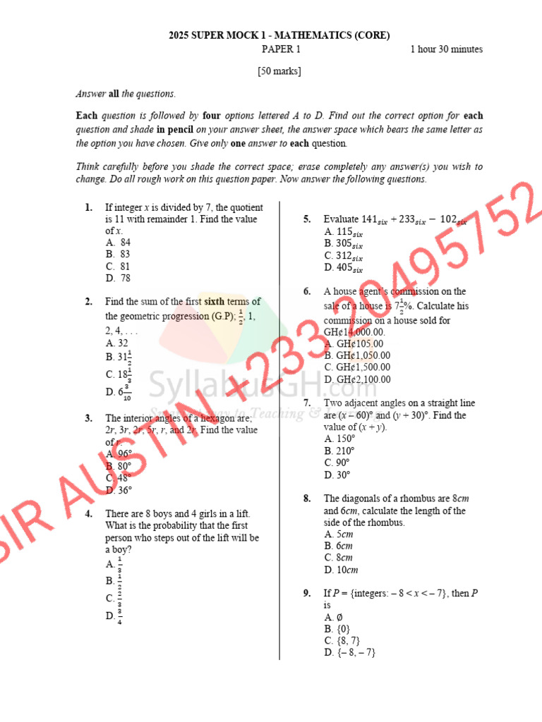 2025 Maths Super Mock Exam | PDF | Mathematics