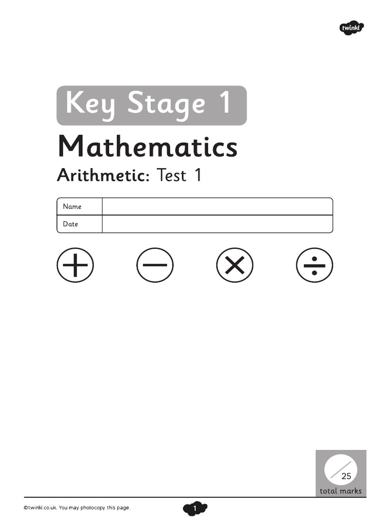 Ks1 Arithmetic Full Test 1 | PDF