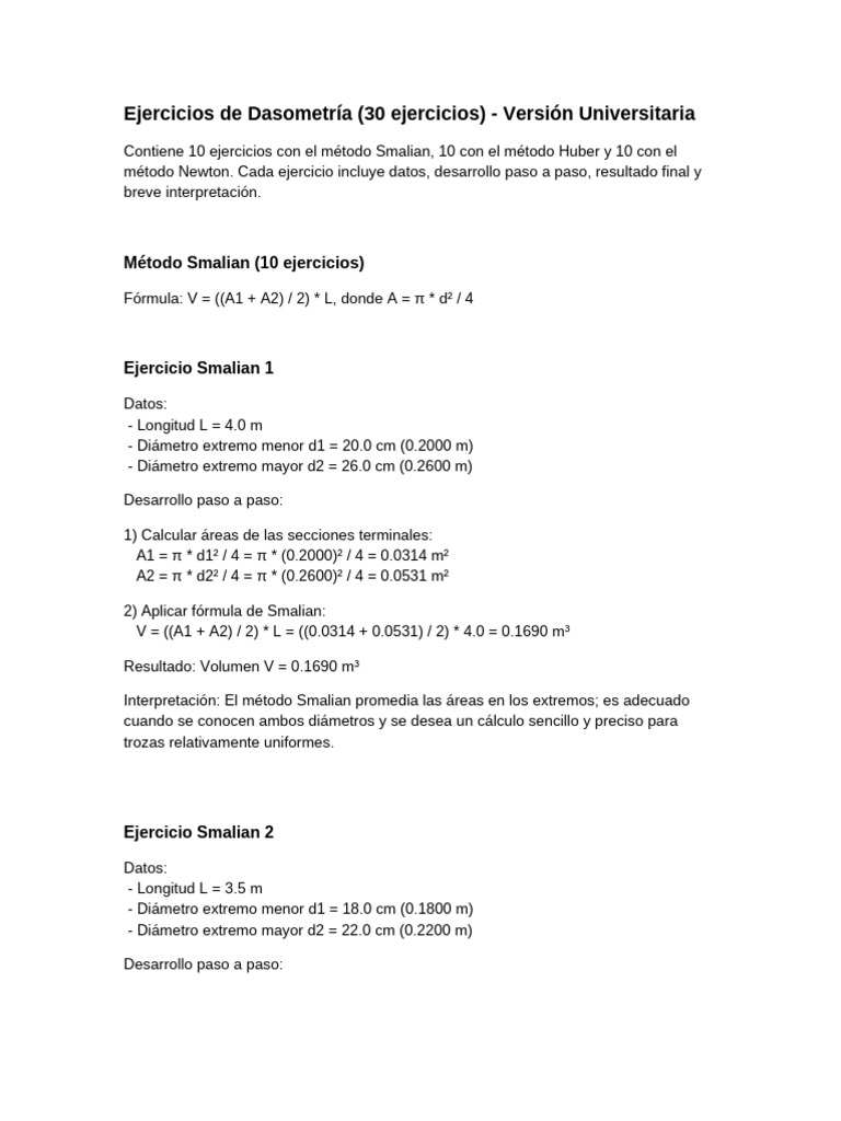 Ejercicios de Dasometría: Métodos Smalian y Huber | PDF | Geometría ...