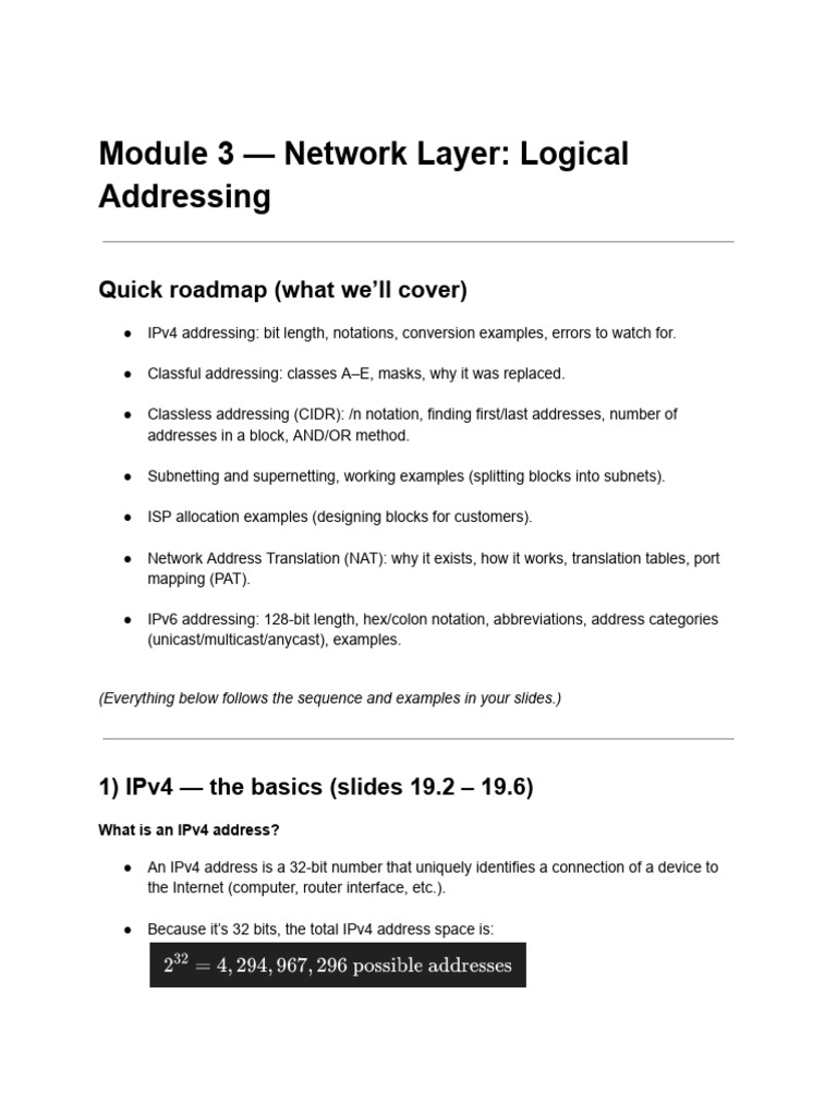 Network Layer: IPv4 & IPv6 Addressing Guide | PDF | Computer ...