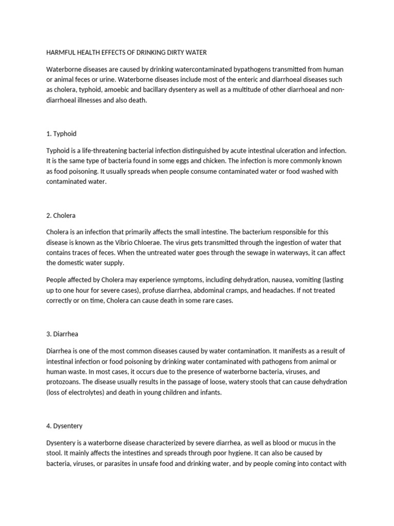 Harmful Health Effects of Drinking Dirty Water | PDF | Diarrhea | Cholera