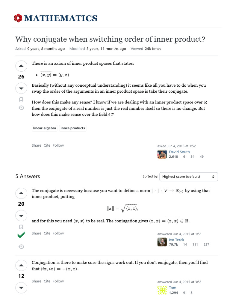 Conjugation in Inner Products Explained | PDF | Geometry | Mathematics
