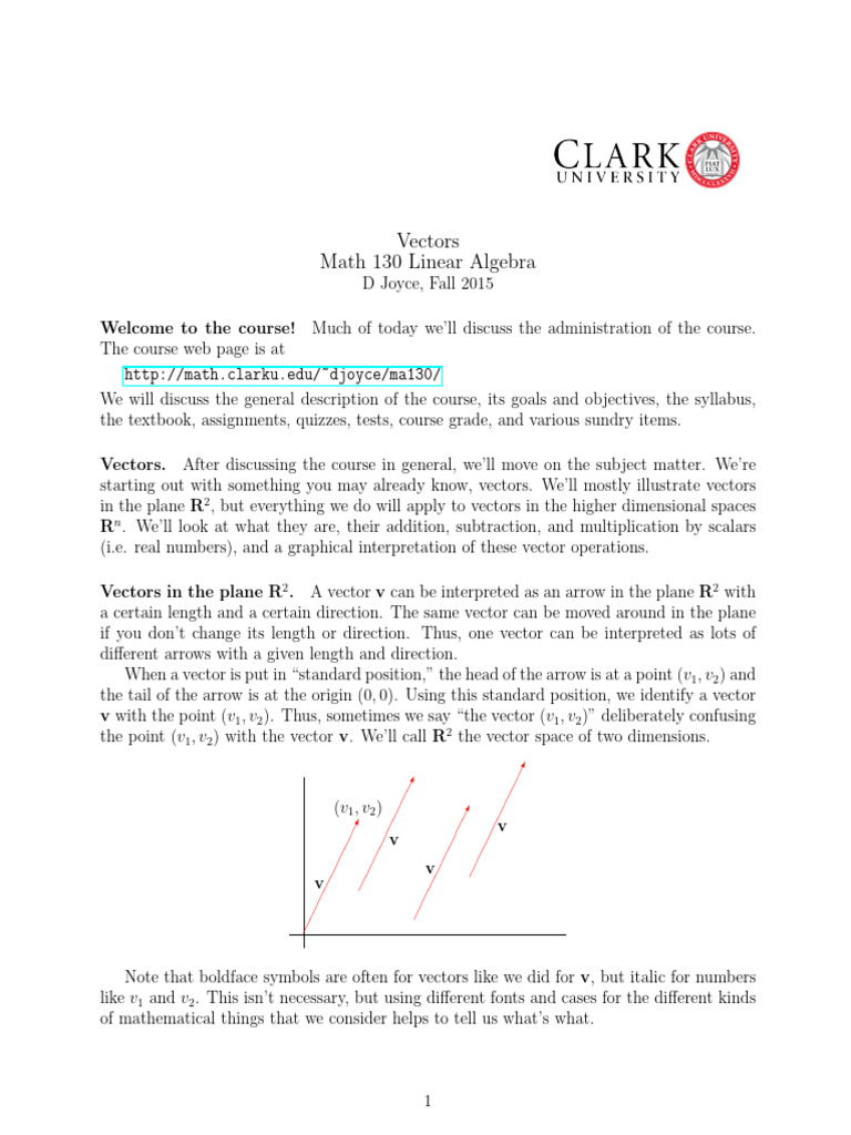 Introduction to Vectors in Linear Algebra | PDF | Division (Mathematics ...