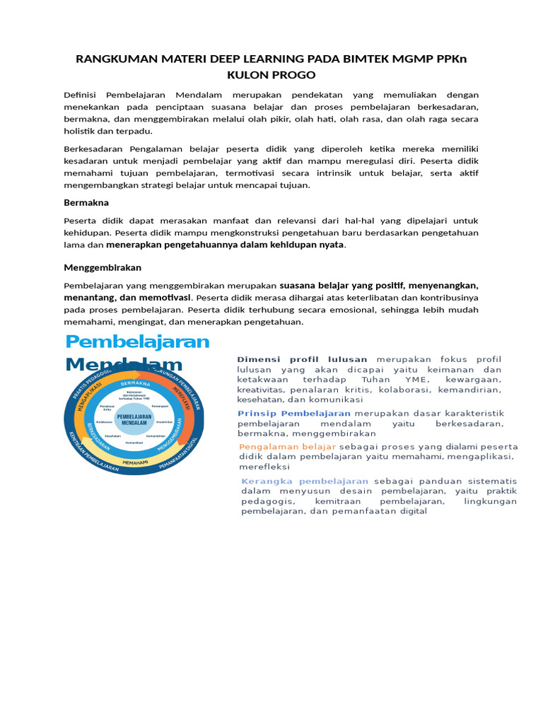 Pembelajaran Mendalam di MGMP PPKn | PDF