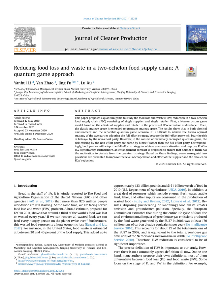 15. Reducing Food Loss and Waste in a Two-echelon Food Supply Chain - A ...
