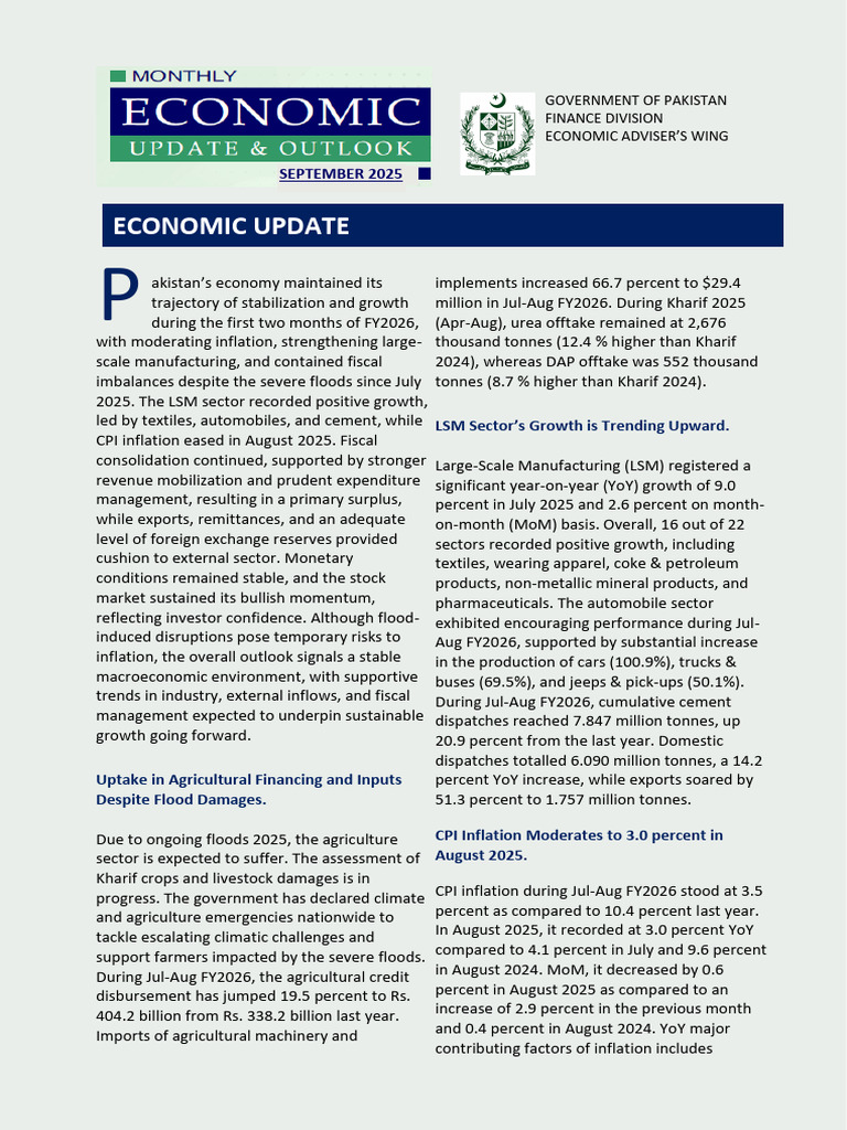 Pakistan Economic Update: Sept 2025 Insights | PDF | Inflation ...