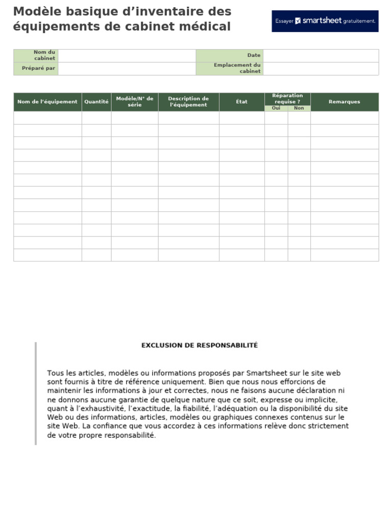 IC Basic Medical Office Equipment Inventory Template 18239 WORD FR | PDF