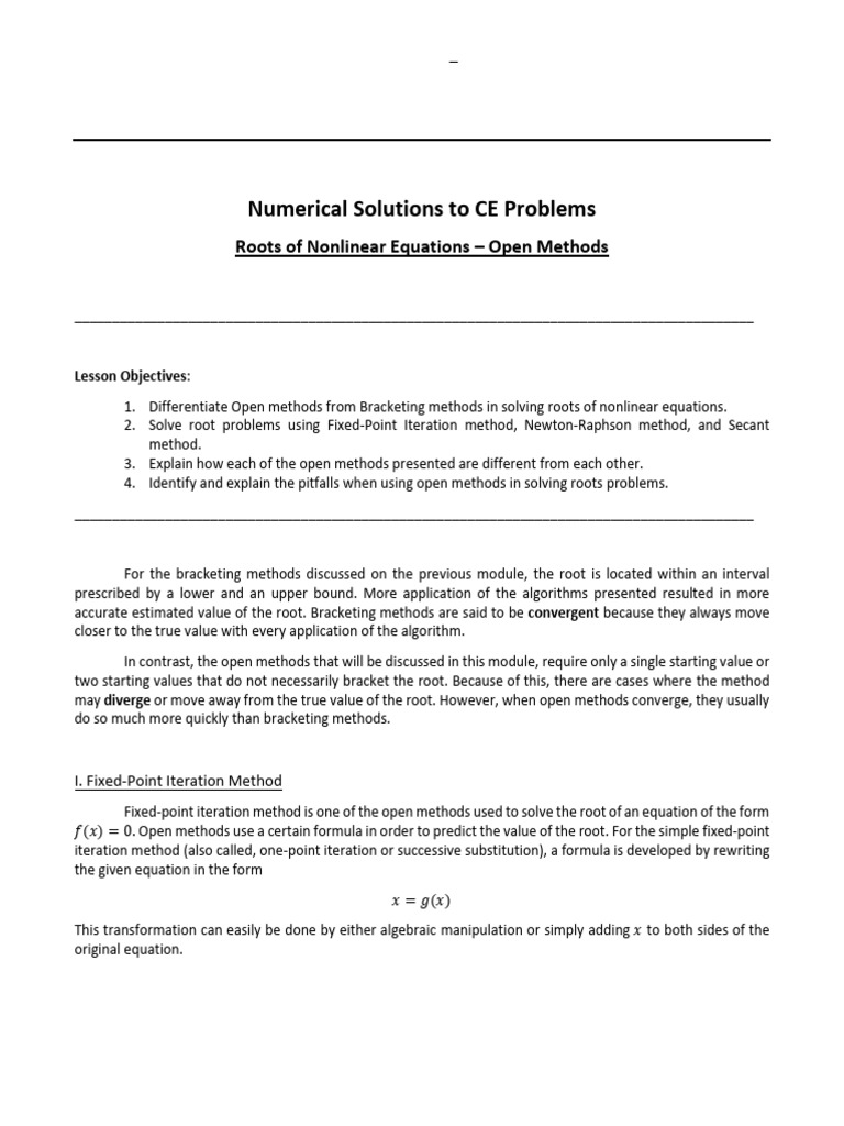 Open Methods for Nonlinear Roots | PDF | Mathematical Relations ...