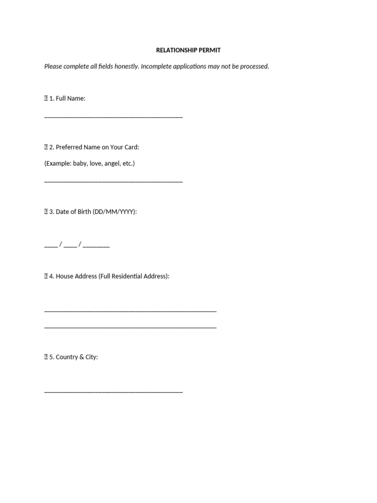 Relationship Permit Application Form | PDF