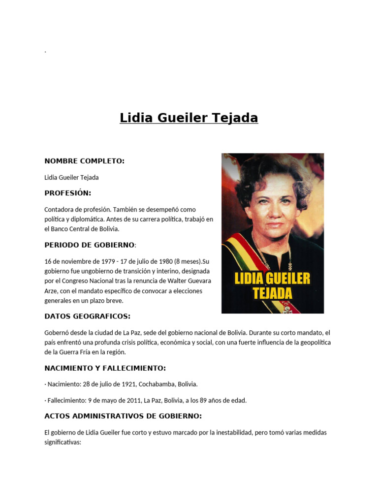 Lidia Gueiler T-WPS Office | PDF | Bolivia | Democracia