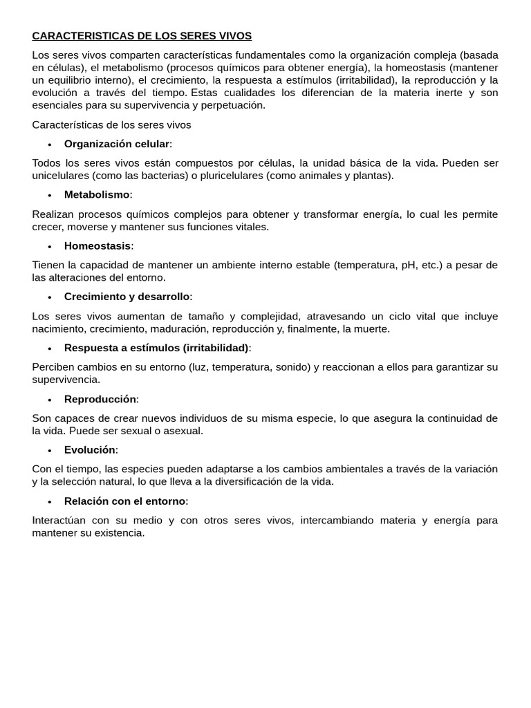 Características Esenciales de los Seres Vivos | PDF | Organismos ...