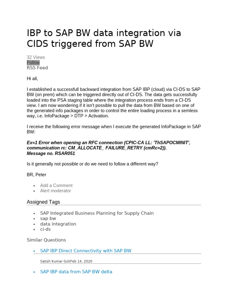 SAP IBP to BW Data Integration Issues | PDF