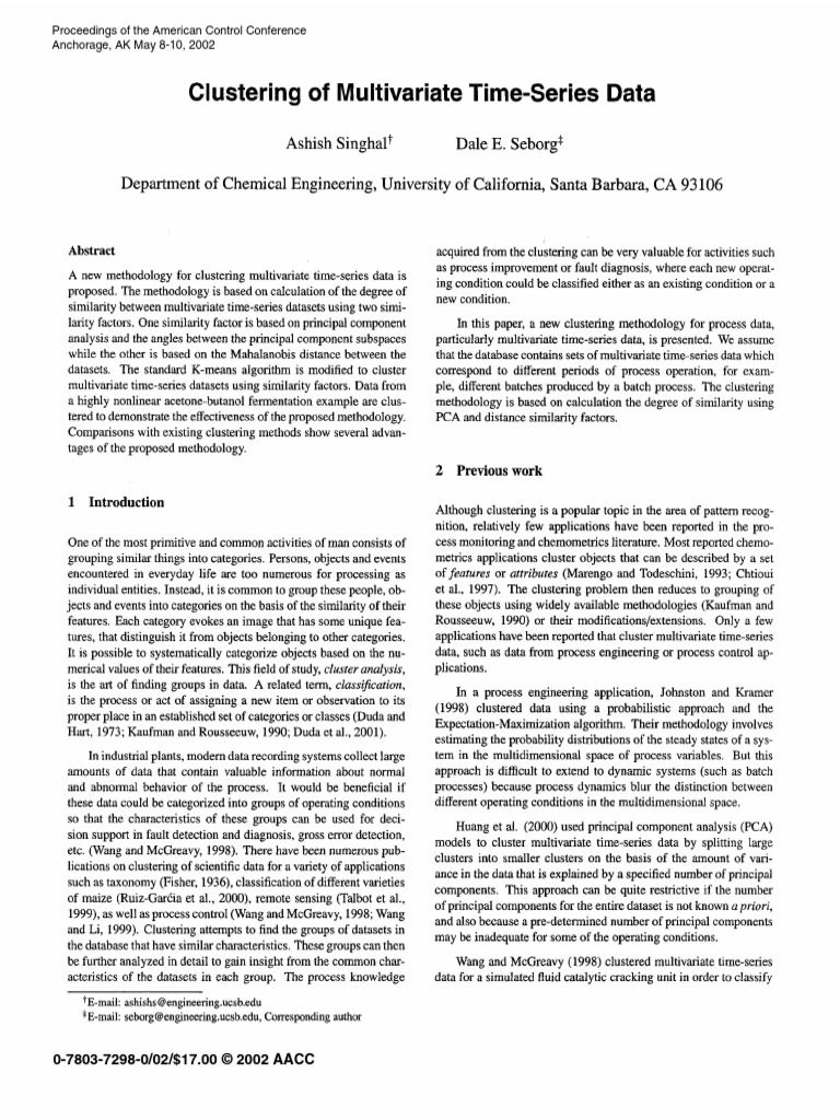 Shinghal - Clustering of Multivariate Time Series Data | PDF ...