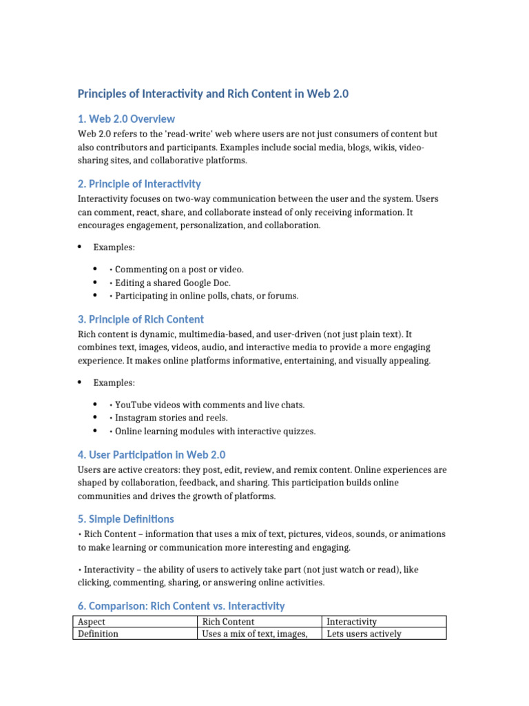 Interactivity and Rich Content in Web 2.0 | PDF | Web 2.0 | New Media