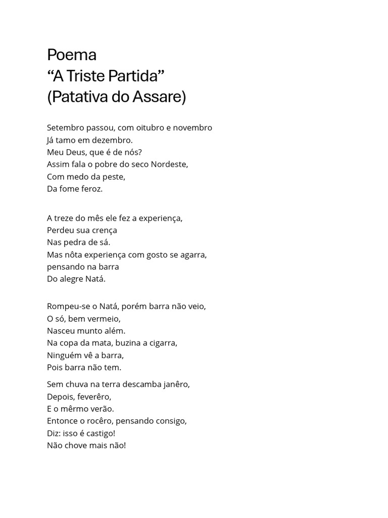 Poema "A Triste Partida" de Patativa | PDF