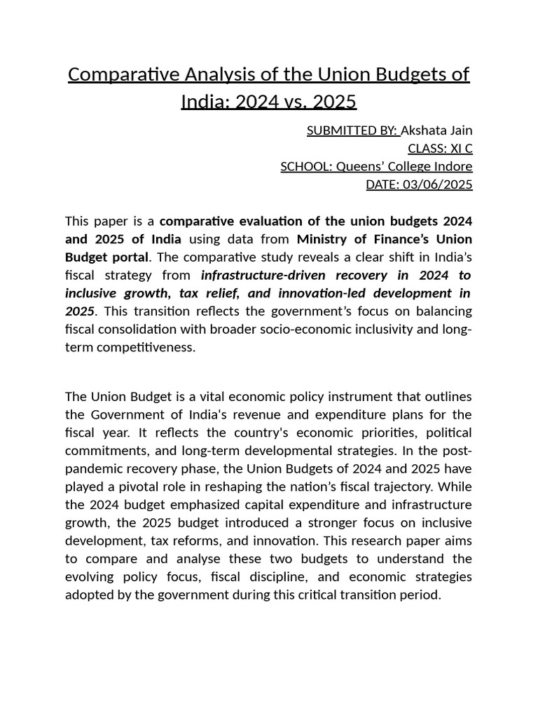 India Union Budgets 2024 vs 2025 Analysis | PDF | Government Budget ...