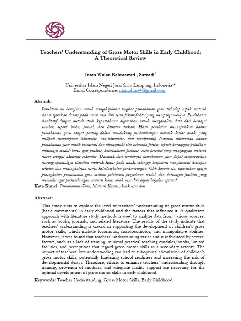 Teachers Understanding of Gross Motor Skills in E | PDF | Child ...