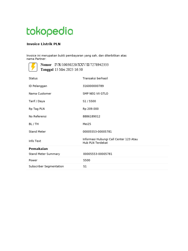 Invoice Listrik PLN Mei 2025 | PDF
