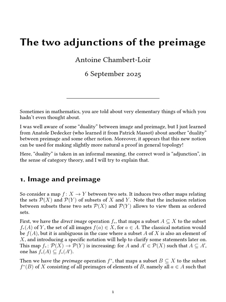 CHAMBERT-LOIR - The Two Adjunctions of The Preimage | PDF | Category ...