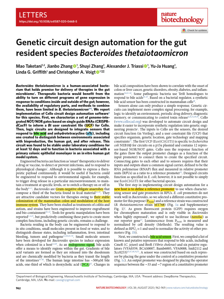 (2020) Genetic Circuit Design Automation For The Gut Resident Species ...