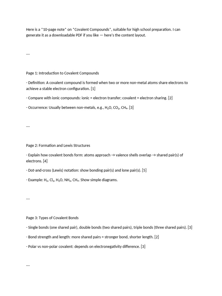 High School Guide to Covalent Compounds | PDF | Covalent Bond ...