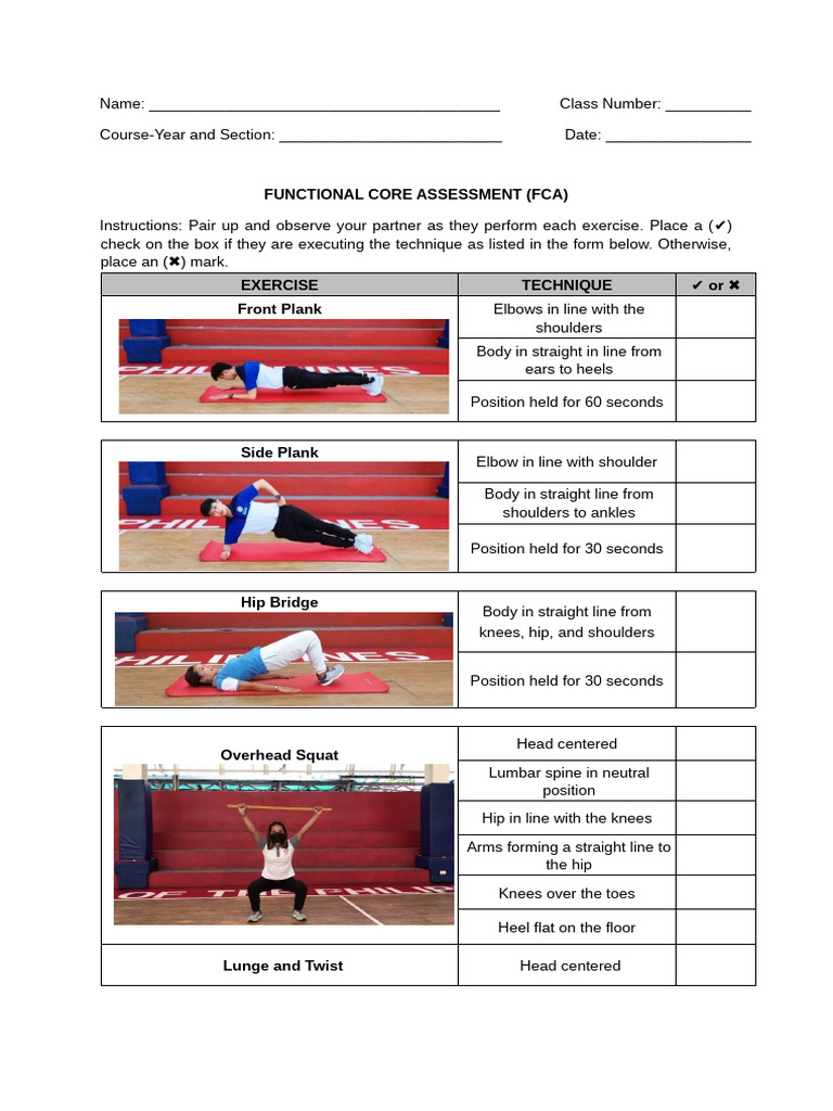 Functional Core Assessment Checklist | PDF | Anatomical Terms Of Motion ...
