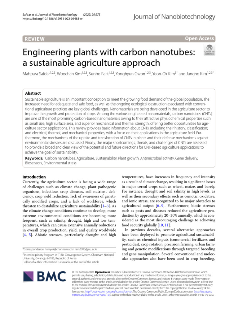 Carbon Nanotubes in Sustainable Agriculture | PDF | Carbon Nanotube ...